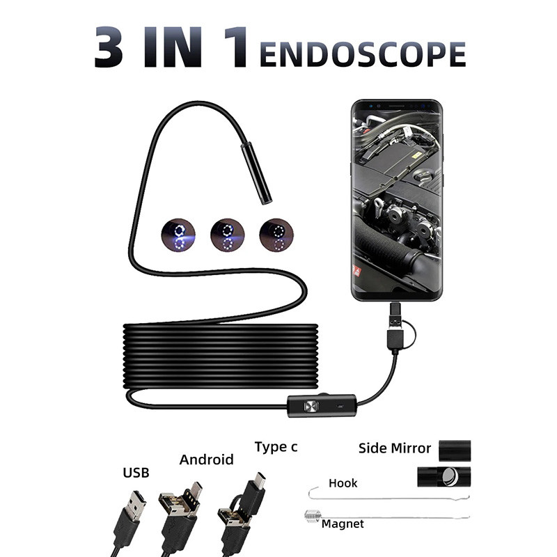 Kamera endoskop USB tipe-c 7.0mm terbaru, kamera Android PC, kamera Borescope dengan 6LEDs dapat dia