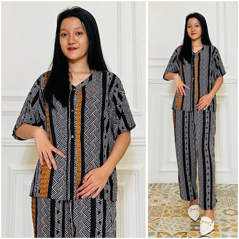 One set Nazwa Lengan Pendak Full kancing Hidup V-neck