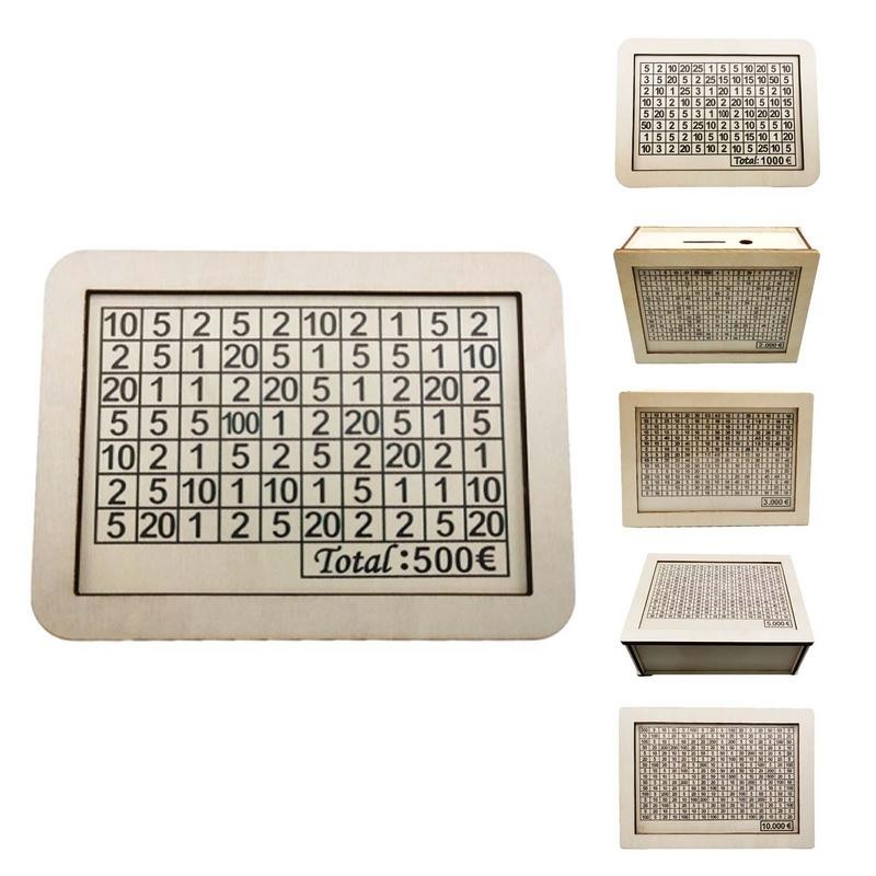 Wooden Piggy Bank Reusable Piggy Bank 500/1000/2000/3000/5000/10000 Euros Wooden Money Saving Jar Ca