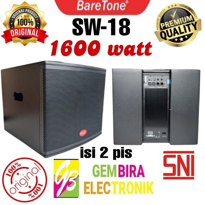 SUBWOOFER SPEAKER BARETONE AKTIF 18 INCH ISI 2 PIS ORIGINAL SNI