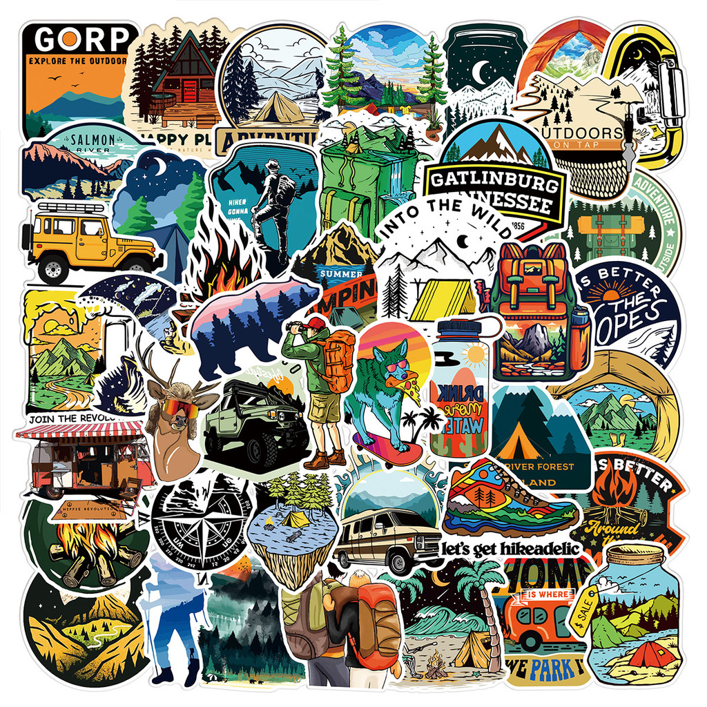 

50pcs Forest Camping Hiking Outdoor Stickers Travel Scenery Decals Suitcase Luggage Scrapbook Waterproof Graffiti Sticker Toys