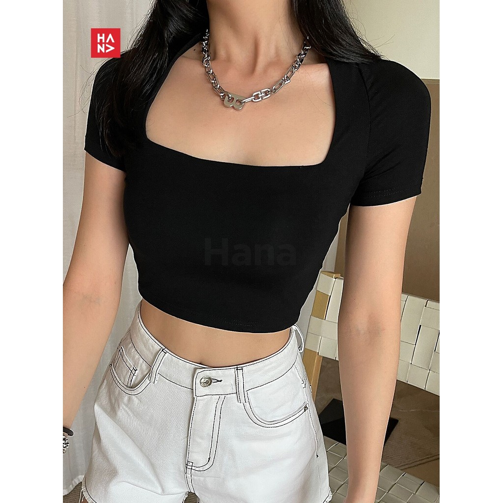 Hana Fashion - Anka Basic Square Neck Crop Top wanita - CT167