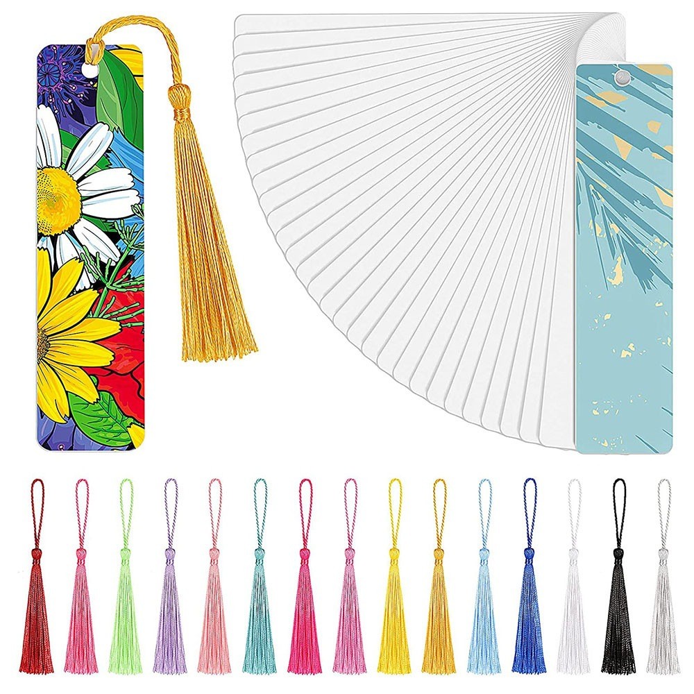 

10PCS Bulk Blank Sublimation Bookmark with Tassels Double Sided Printable Bookmarks Metal Blanks for Heat Transfer Diy