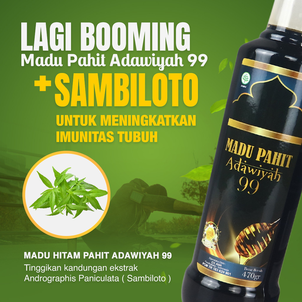 

Madu Hitam Pahit Adawiyah 99 Herbal Propolis Sambiloto Obat Diabetes Asam Urat Kolesterol Rematik