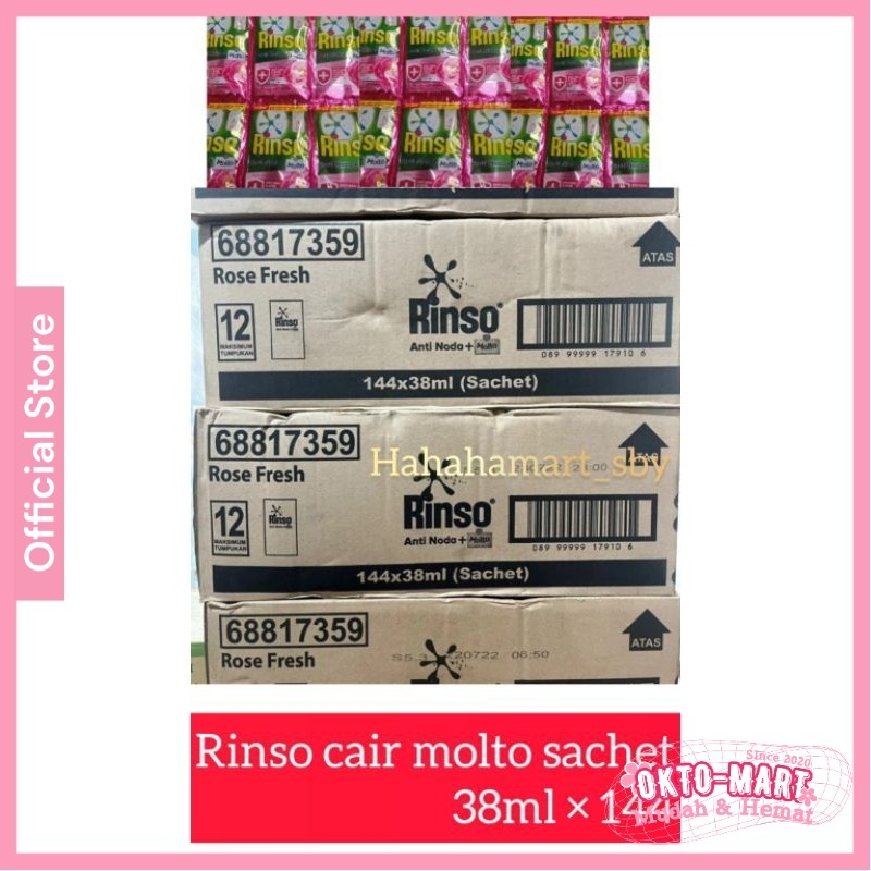 Rinso Cair Molto Sachet 38ML 1 Dus 144Pcs _ Detergent Rinso Molto Cair 38ml Kartonan 1 Dus 144Sachet