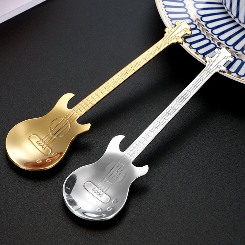 

2/4Pc Stainless Steel Coffee Spoons Guitar Silver Teaspoons Mini Retro Dessert Cake Wedding Café Spoon Child Coffee Accessories