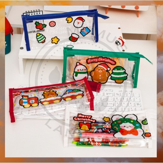 

ML PROMO Tas alat tulis transparan natal christmas kapasitas besar / kotak pensil / kosmetik S-PC002