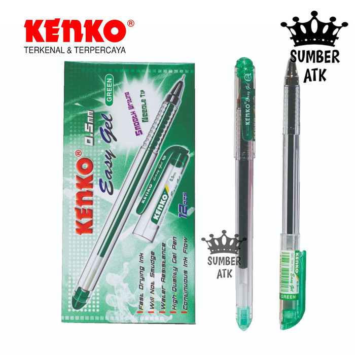 

[New] GEL PEN Easy Gel 0.5 mm KENKO 1 LUSIN 12 PCS - Hijau