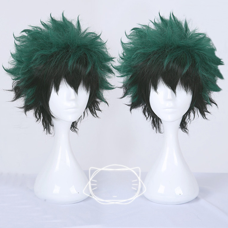 My Boku no Hero Academia Izuku Midoriya Short Green Black Heat Resistant Cosplay Costume Wig + Wig C