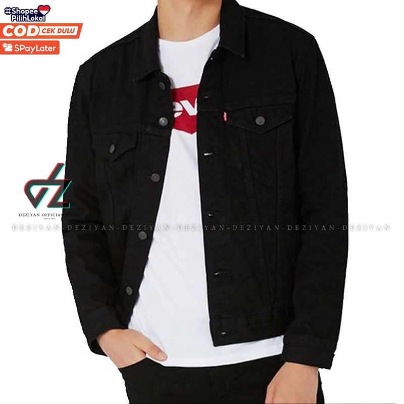 JAKET JEANS LEVIS PRIA KUNING KUNYIT MUSTARD  SANDWASH BLACK SANDWASH COWOK DENIM