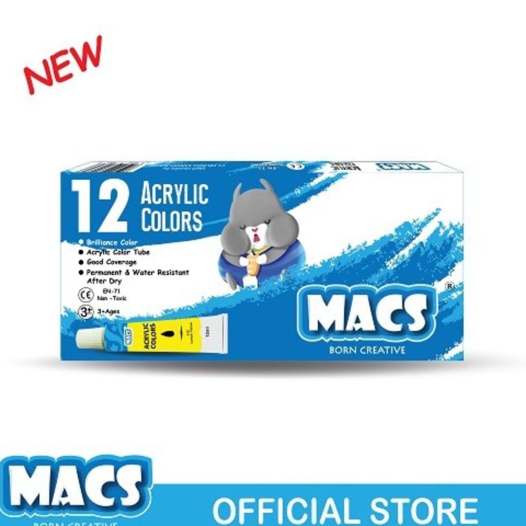 

Acrylic Colors MACS 12 Color Cat Akrilik Acrylic Paint 12 Warna 12 ml Alat Melukis Anak Sekolah