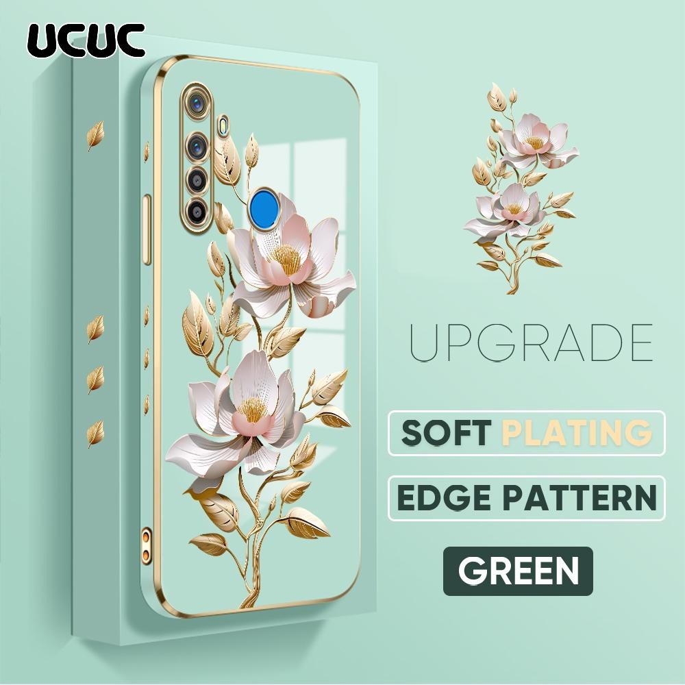 UCUC Realme 5 5i 5S 6i (Lanyard Gratis) Untuk Casing Hp Softcase Kesing Cartoon Square Edge Pattern 