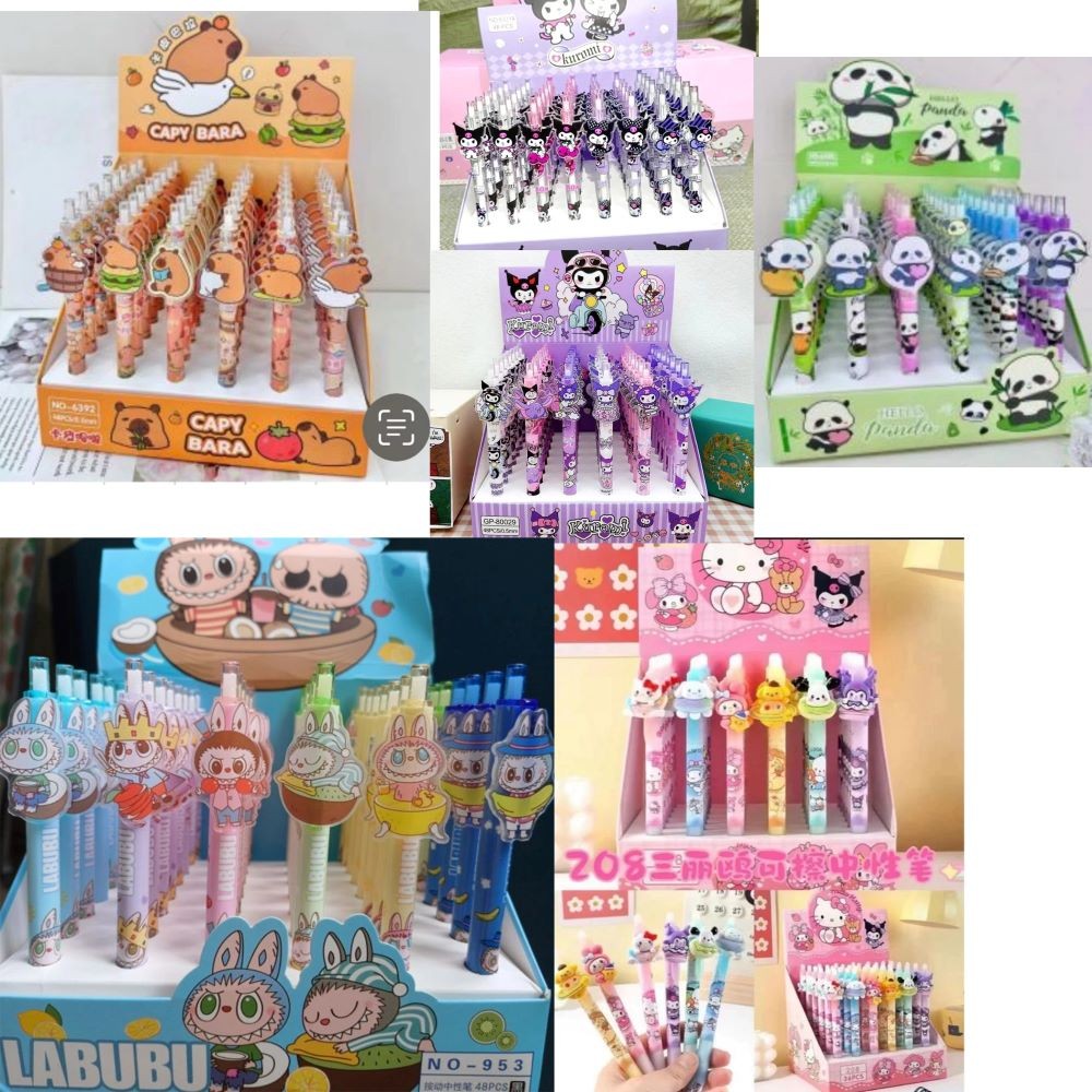 

- 6pc - Pulpen Gel model CETEK KLIK Karakter Kuromi Cinnamoroll labubu capybara Lucu Pena Tinta