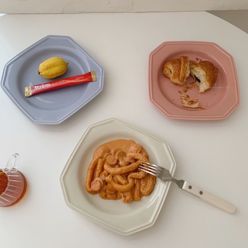 MINIHOME - BELLE Plate Piring Korea Aesthetic Homecafe Minimalis Alas Makan Keramik Kaca Estetik Pol