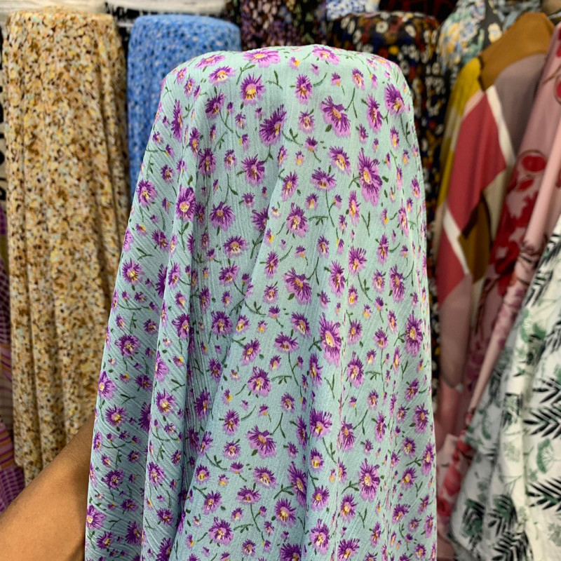 kain - kain motif - kain yoryu crinkle - kain crinkle yoryu motif - motif violet flower