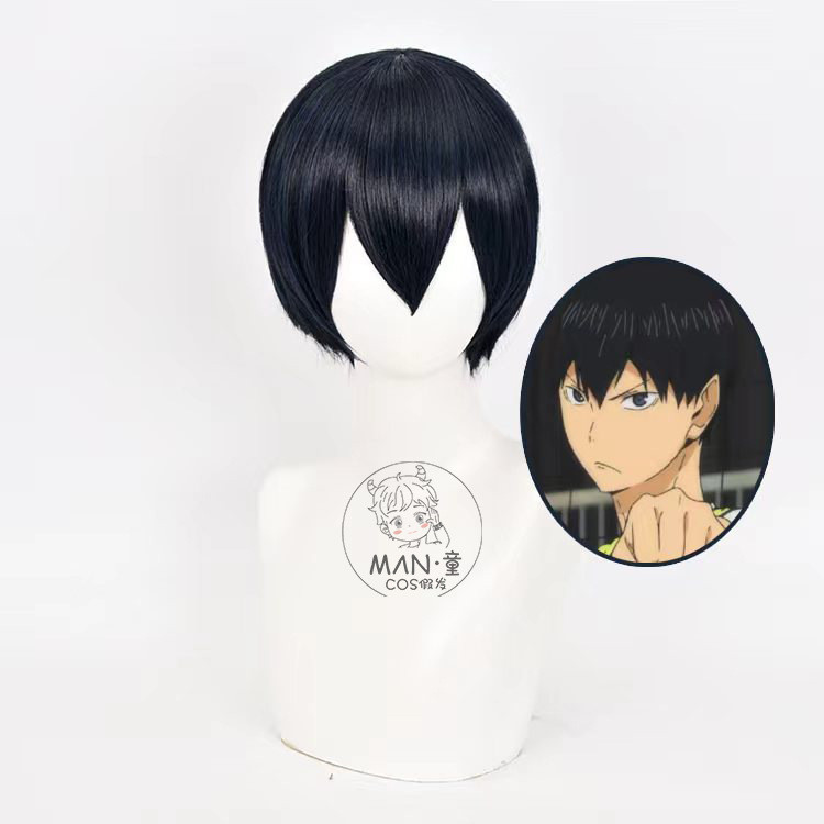Wig Cosplay Kageyama Tobio Haikyuu Pendek Hitam BiruRambut Sintetis Tahan Panas