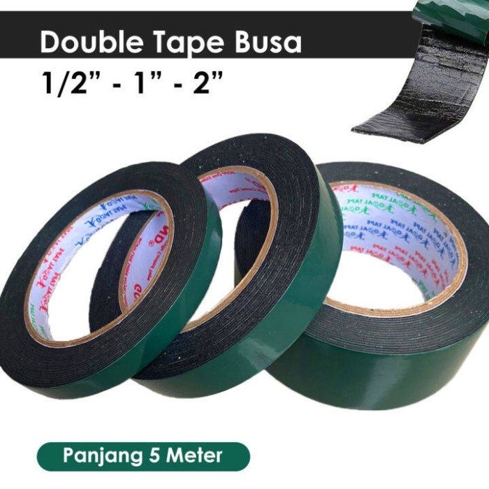 Double Tape Busa 2 1 1/2 Inch Double Foam Tape Tip 48mm 24mm 12mm Perekat Hitam Putih 5 Meter