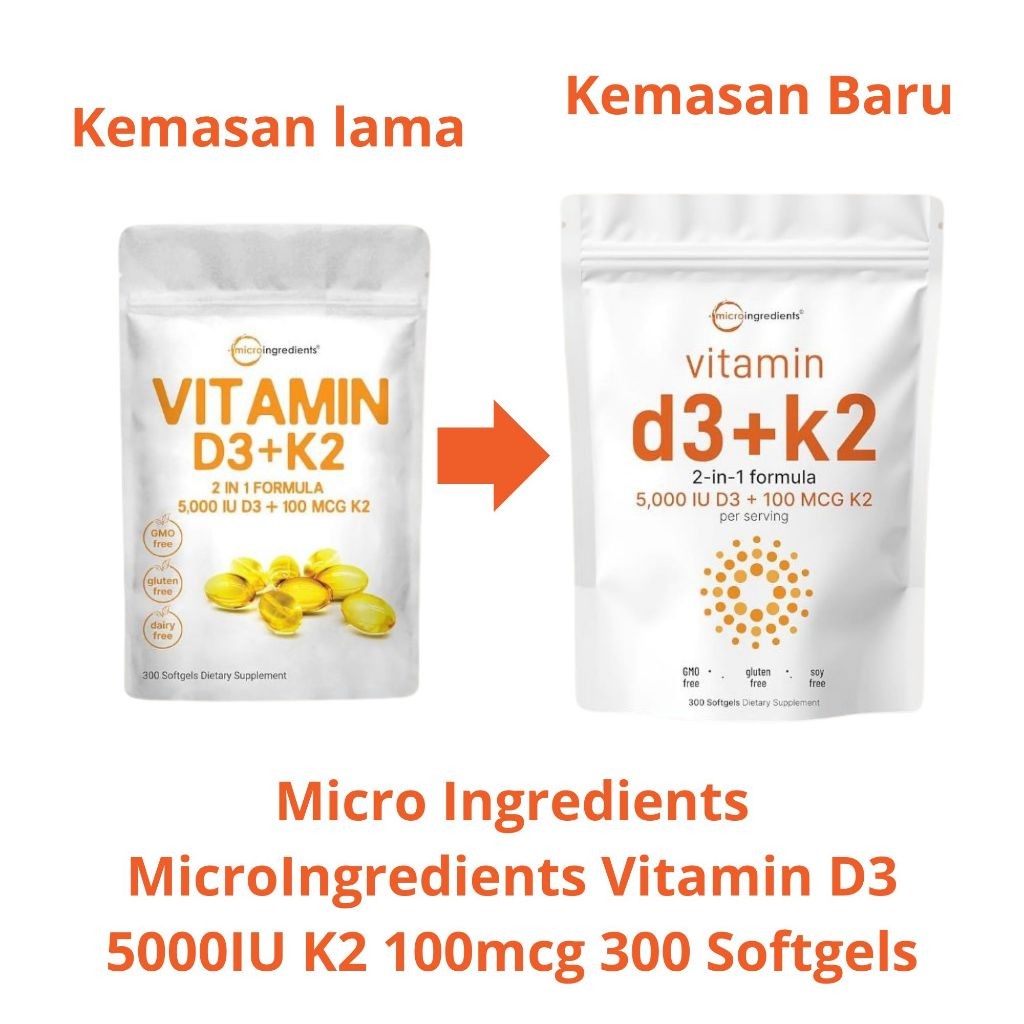 (Terlaris) Vitamin D3+K2 MicroIngredients 125mcg d3 + 100mcg K2 300 Softgel | HALAL | ORIGINAL