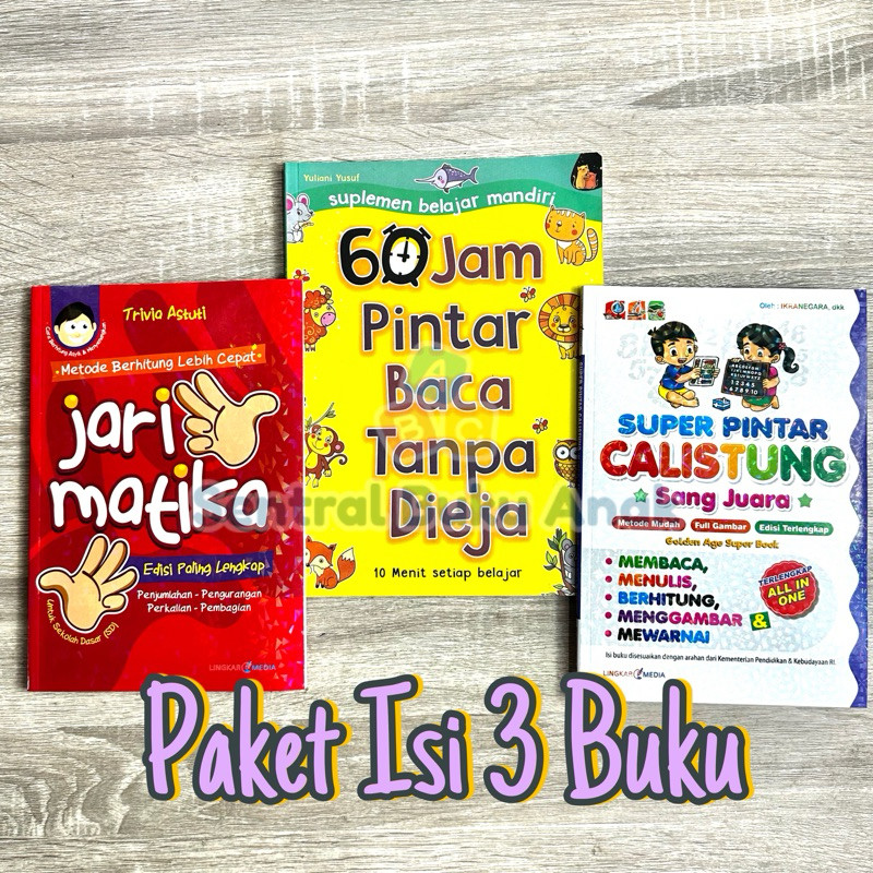 

[PAKET ISI 3 BUKU] Buku 60 Jam Pintar Baca Tanpa Dieja | Calistung | Jarimatika | Full Color