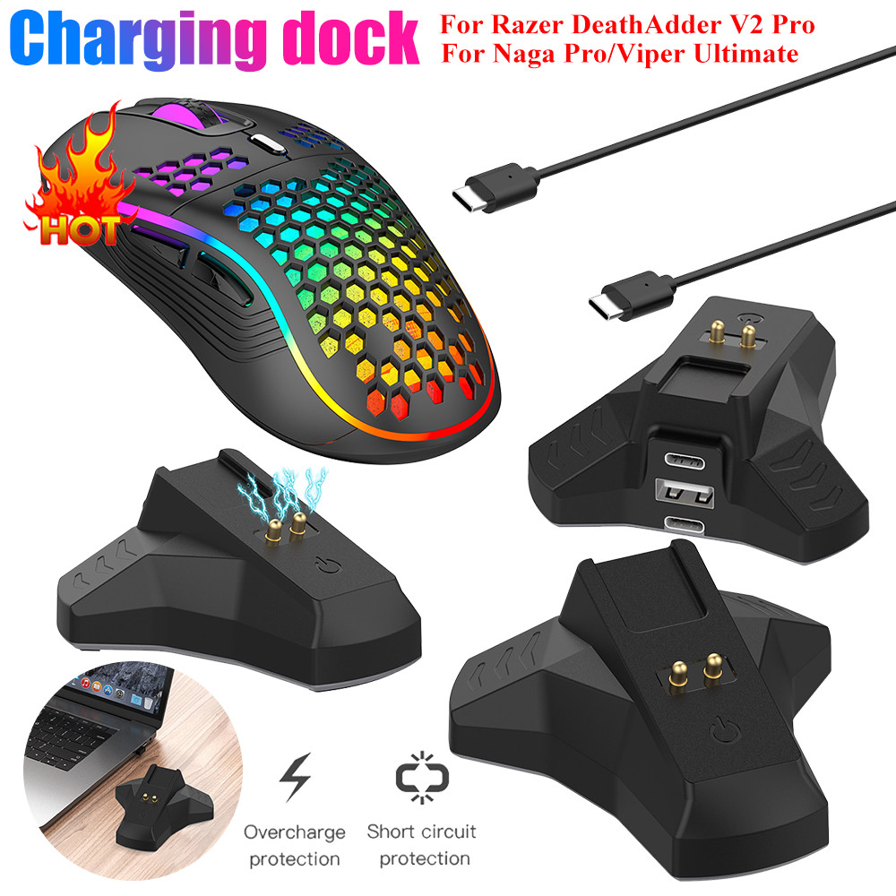 Wireless Mouse Charger Mouse Charging Dock Station for Razer DeathAdder V2 Pro/Naga Pro/Viper Ultima