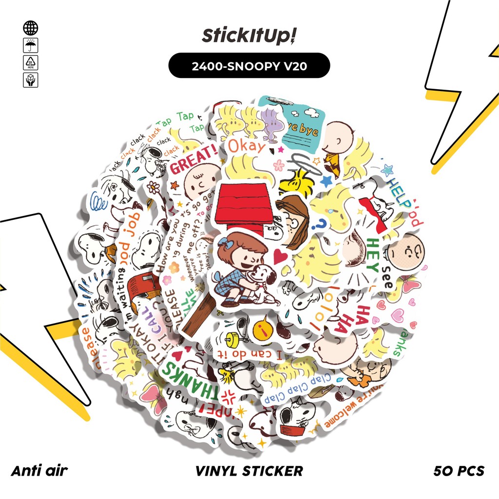 

COD✨ 50 Pcs Stiker Pack SNOOPY V20 Lucu Aesthetic Vynil Waterproof untuk Freebies Sticker Buku Journal Casing HP Laptop