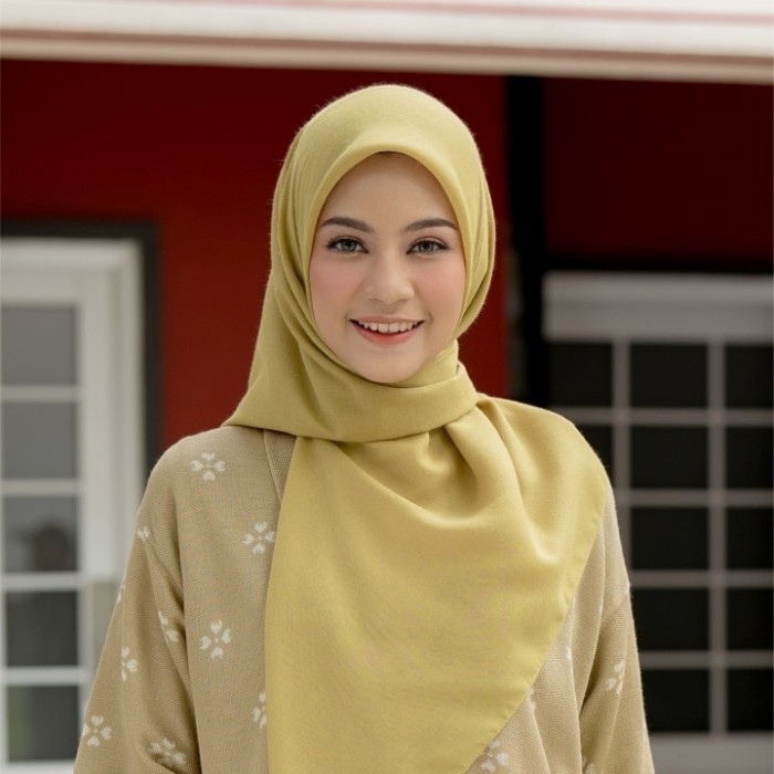 ✨TERLARIS✨ -Nibras Hijab Nandini Klim Warna Orange Jilbab Segiempat Voal Branded - Cream Khaky