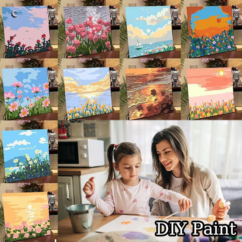 

DIY Paint By Numbers 20x20cm Flower Snow Mountain Decoration Landscape Oil Painting Hand Painted Coloring Oil Painting Decoration