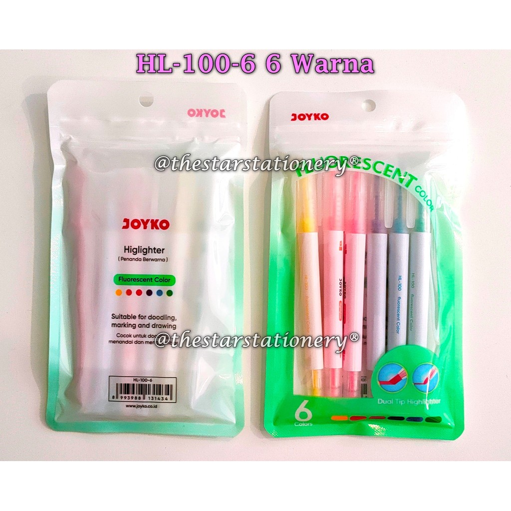 

(1 Set/6 Warna) GROSIR Highlighter Joyko HL-100-6 6 Warna / Penanda Berwarna Joyko HL-100 (1 Set/6)