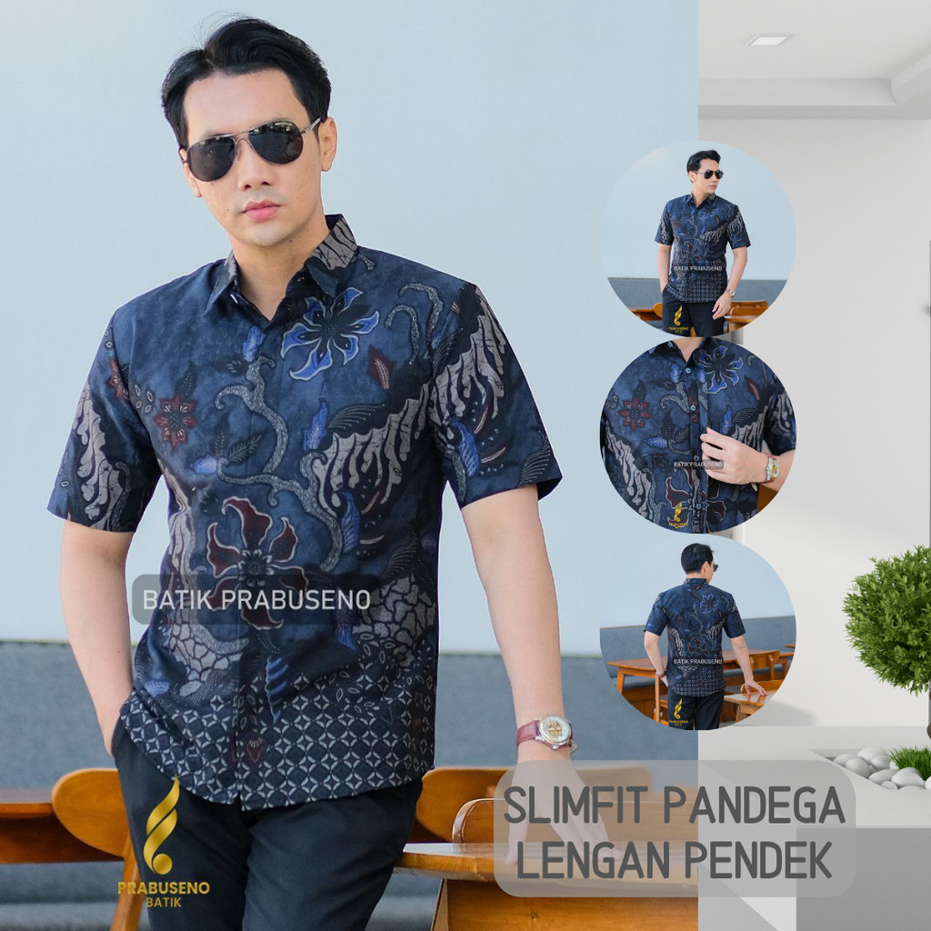 PANDEGA Baju Hem Kemeja Batik Lengan Pendek Slimfit Full Furing Prabuseno Official Premium Seragam K