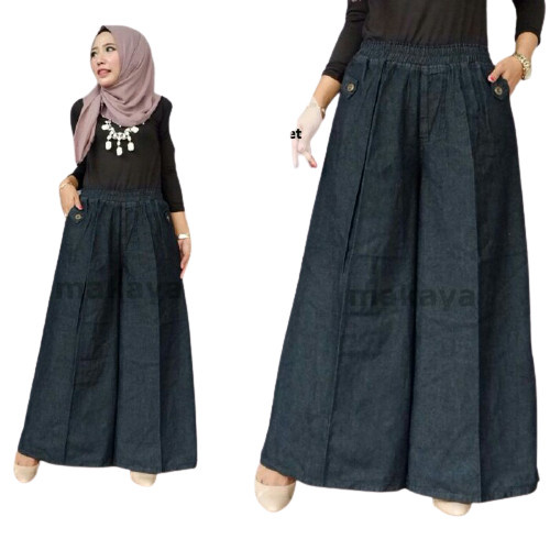 MURAH✨ - Celana Jeans Kulot Panjang Wanita Jumbo "HITAM" XXXL - Hitam, XL