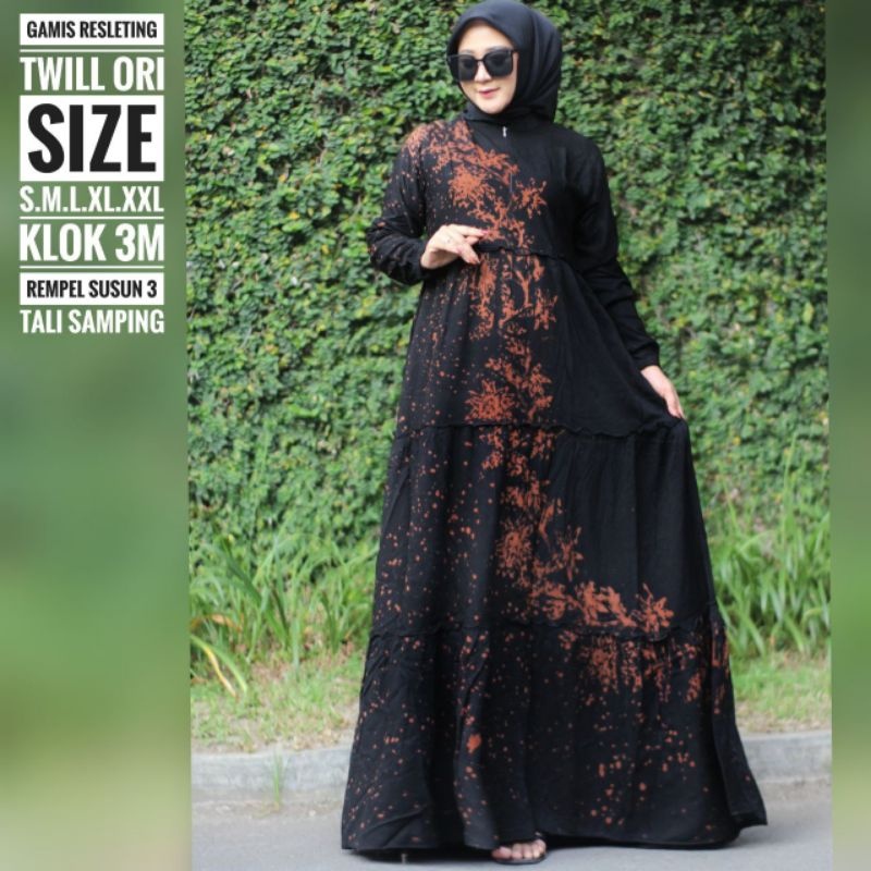 MOTIF TERBARU GAMIS TWILL SUSUN RESLETING DEPAN BAHAN TWILL ORI / GAMIS TWILL CAP MALAM BATIK PEKALO