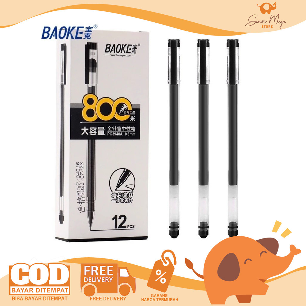 

BAOKE Gel Pen 0.5mm PC3948A Big Fill Ink - Pulpen Pena Jel Hitam SATUAN Murah Berkualitas