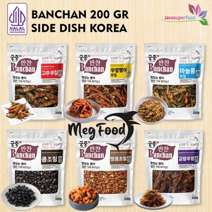 

Banchan Side Dish Korean Food 200 Gram | Chillies | Dried Radish | Garlic | Beans | Peanuts | Burdock Halal