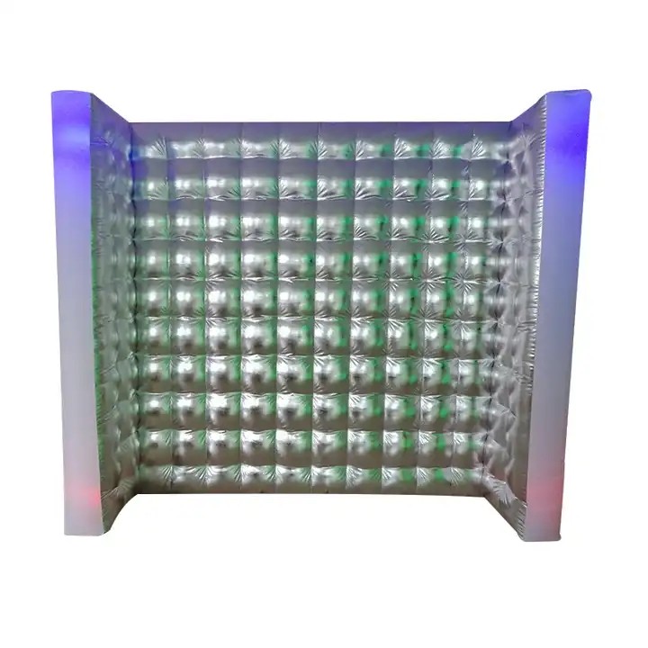 LED lighted inflatable photo booth wall inflatable air wall with silvery n white color for DJ show