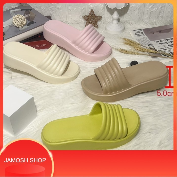 Sandal Jelly Wanita Sandal Slop Wedges 5CM Premium Rubber Non Slip Sandal Sole Double Strap