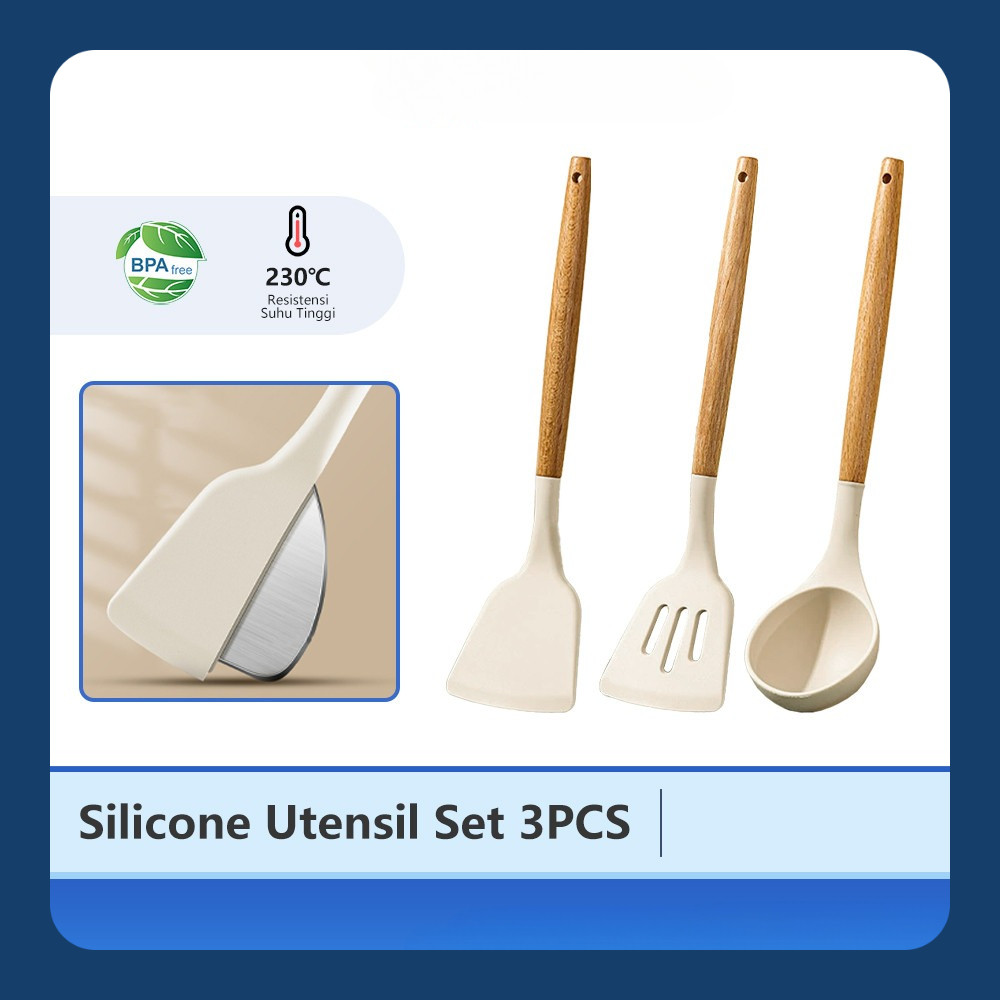 BEVAVAR Alat Masak Silicone Cooking Utensil BPA Free Spatula Silicone Food Grade 3PCS/Set