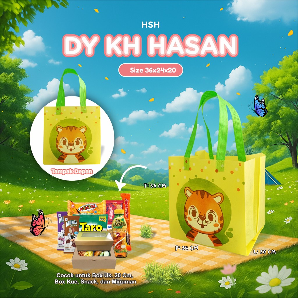 

[LUSINAN] [BISA CUSTOM] Goodie Bag Birthday Tas Spunbond Kotak Nasi Uk 20x20 Tas Birthday Party Ukuran 36x24x20