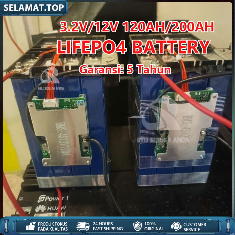 Baterai Lifepo4 12v 200Ah + BMS 120A BMS CATL/BYD Battery Lifepo4 3.2V BMS UPS 100% daya Penuh 5 tah
