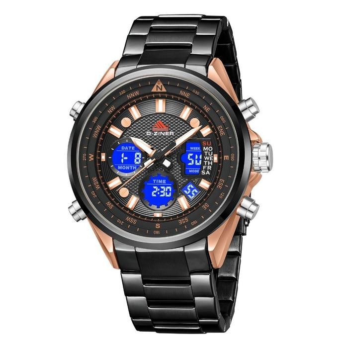 DISKON  Dziner Jam Tangan Pria Double Time 8338 Rantai Stainless Steel Water Resistant 3 ATM Kaca Wa