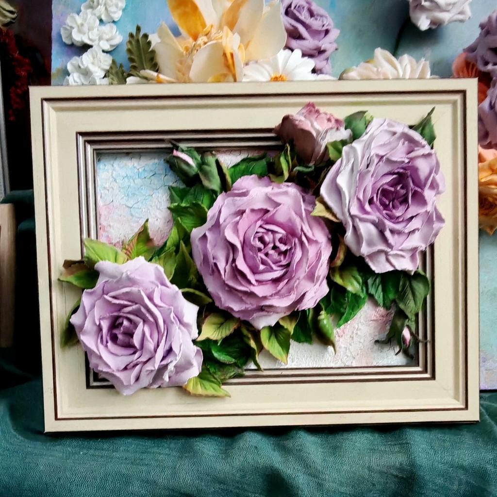

0057 Sculpture Pastel Palette Knife Rose Painting 3DVintage Oil Painting Style Handmade Art Piece 3D Relief Sculpture Unique