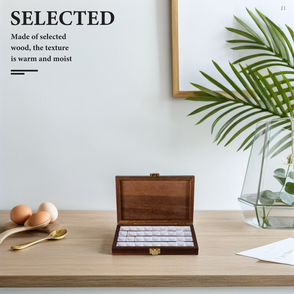 

Wooden Watercolor Paint Box 36 Compartments Portable Travel Palette Empty Pans Mixing Grid Small Tray Pigment Supplies