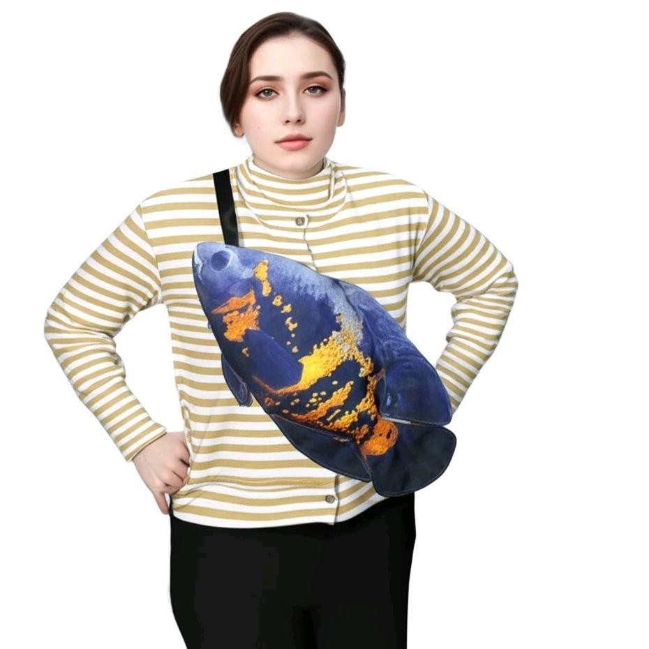Tas Selempang Motif Ikan Oscar Muat Dompet Hp Kapasitas Besar Cocok Untuk Bepergian Traveling Bahan 