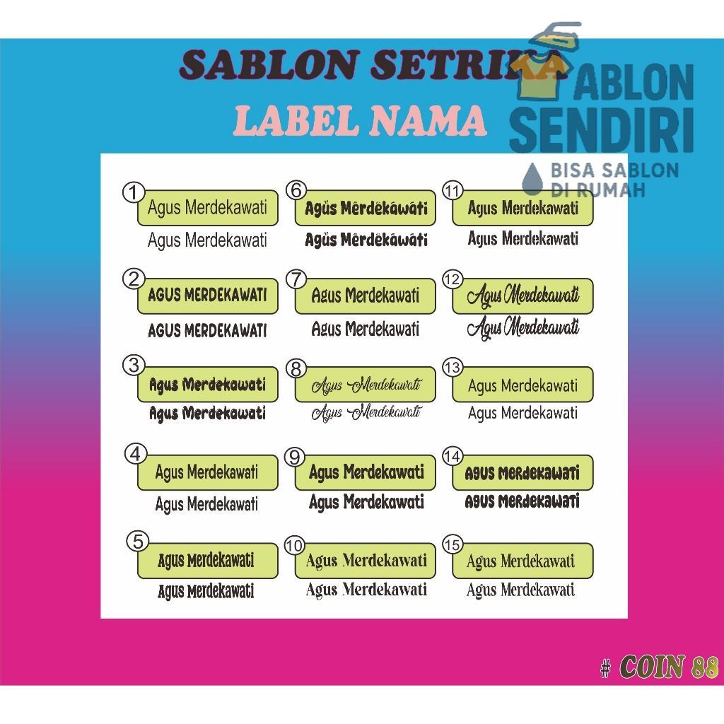 

Sablon Stiker Setrika Label Nama/Custom Label Nama Untuk Anak-anak dan Dewasa Bahan DTF Isi 30 Pcs Waterproof