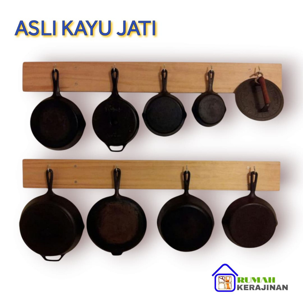 Rak Dinding Organizer Dapur – Tempat Gantung Panci & Alat Masak Bahan Kayu Jati