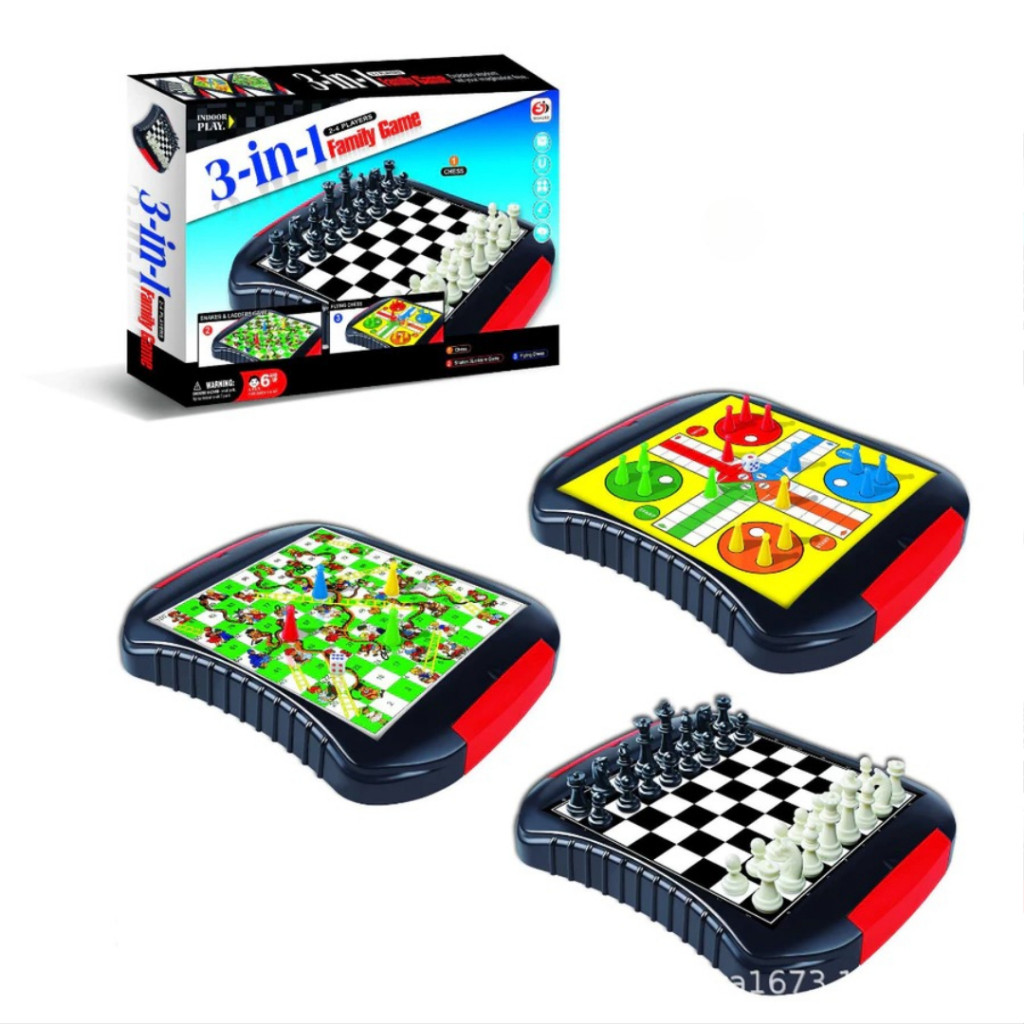 Mainan Papan Catur Ludo Ular Tangga 3in1 | Papan Mainan  Catur Ludo Ular Tangga 3in1