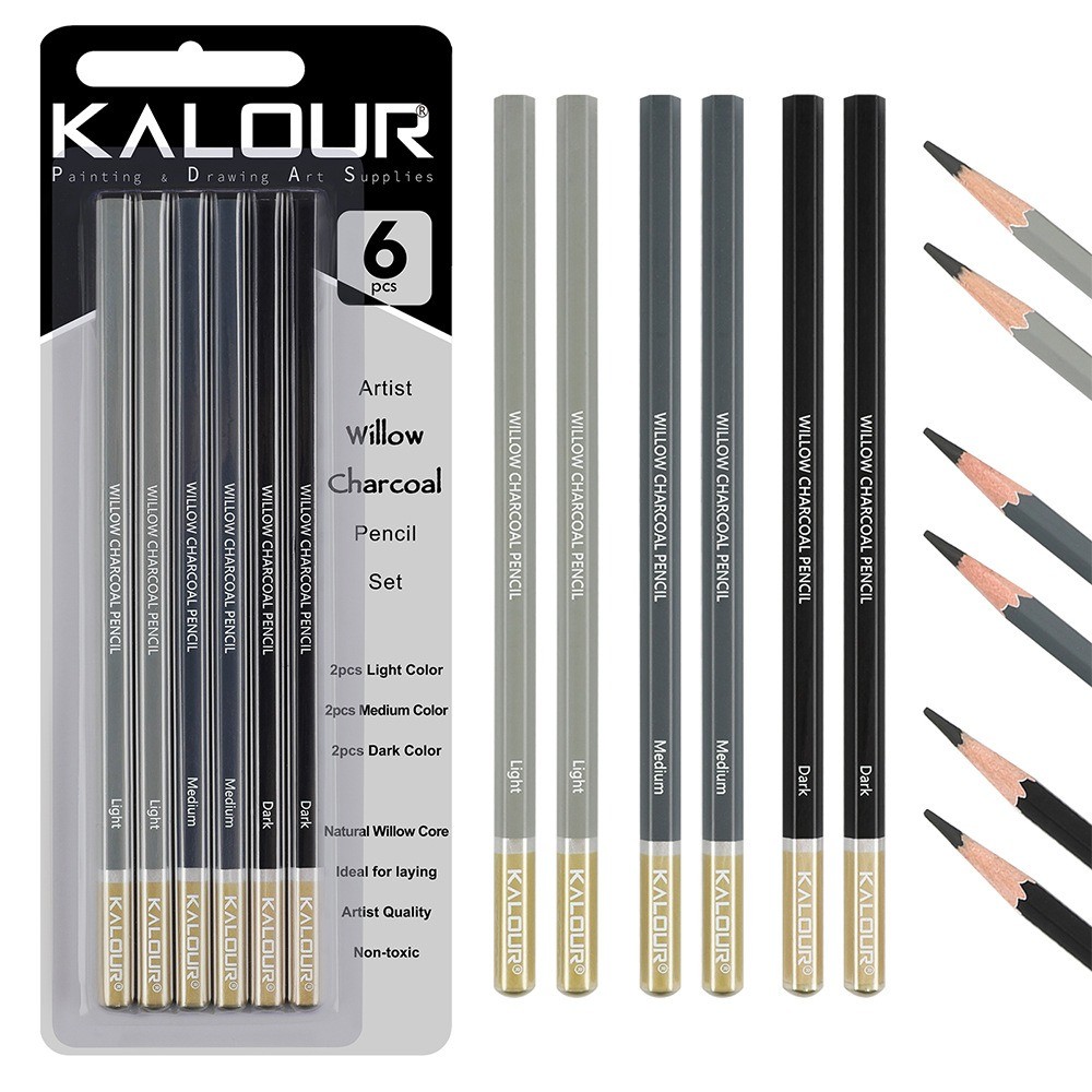 

6pcs/Set KALOUR Charcoal Pencil Set ,Nature Willow Core Non-toxic pencil Professional Art Supplies For Drawing&Painting&Sketch
