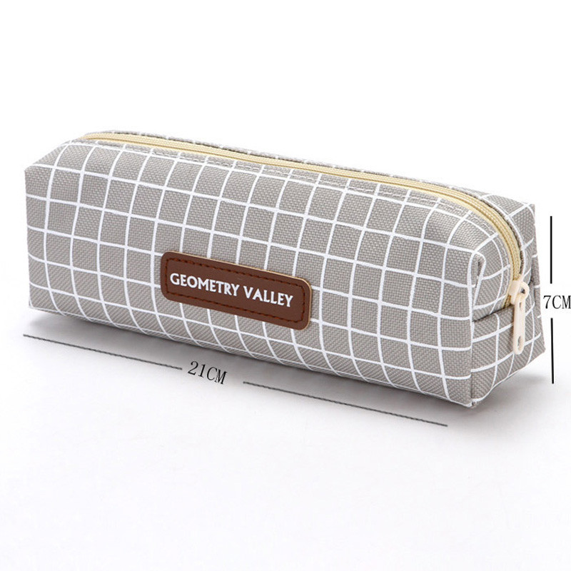 

Student Zipper Pencil Bags Large Capacity Canvas Black Gray Checkered Dots School Stationery Boxes Pencil Case