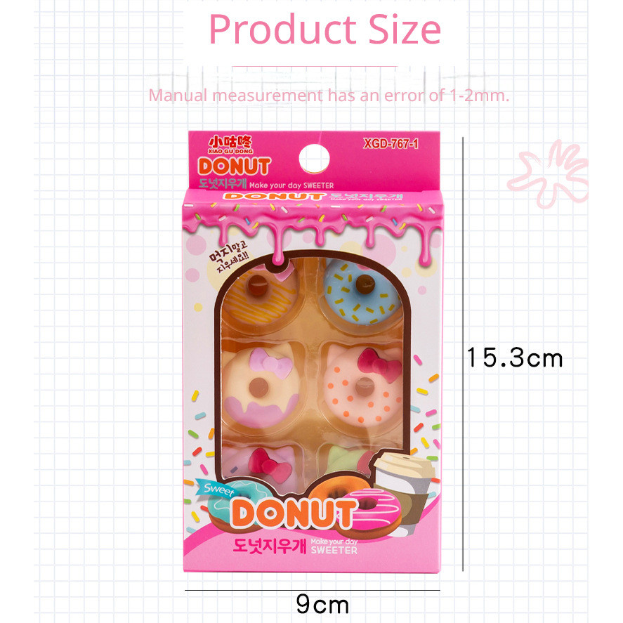 

6Pcs/Box Kawaii Candy Color Cute Cat Donut Pencil Eraser Set Writing Drawing Rubber Erasers Gifts School Supplies Stationary