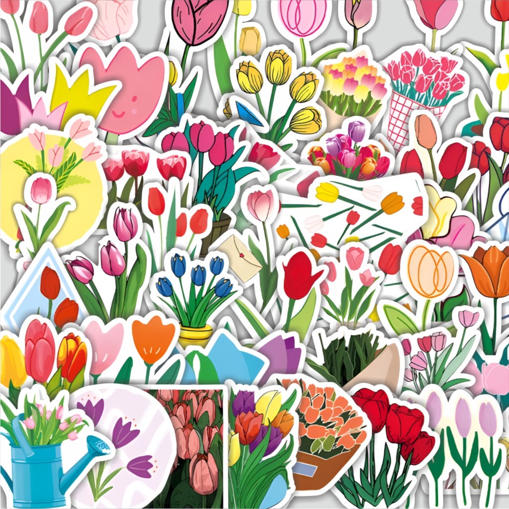 

Stiker Cutting Pack Stiker Bunga Tulip Isi 100Pcs Series Aesthetic Lucu Keren Untuk Koper Bahan Vynil