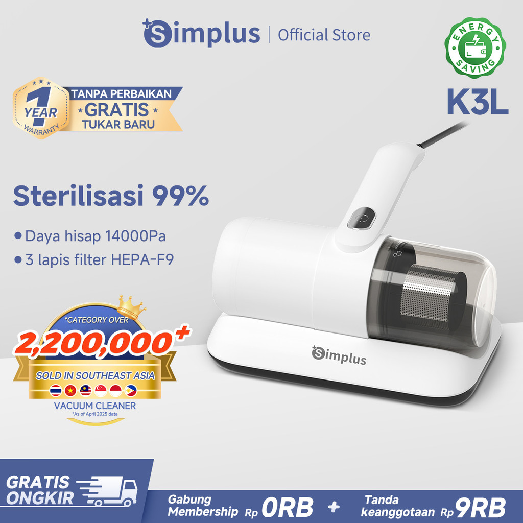 Simplus Pembasmi Tungau 14000Pa Vakum Penghilang Tungau Frekuensi Tinggi Penyedot Debu Kasur